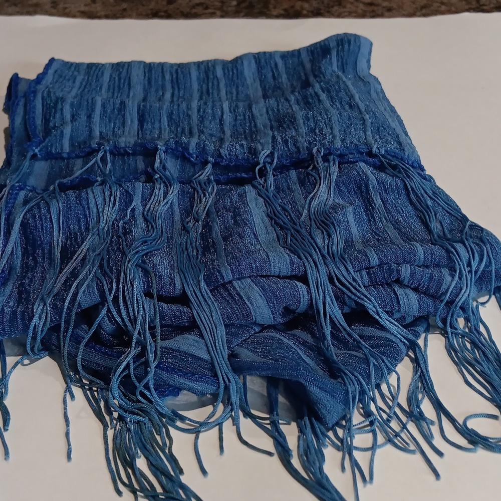 Blue Delicate L. Fringed Scarf